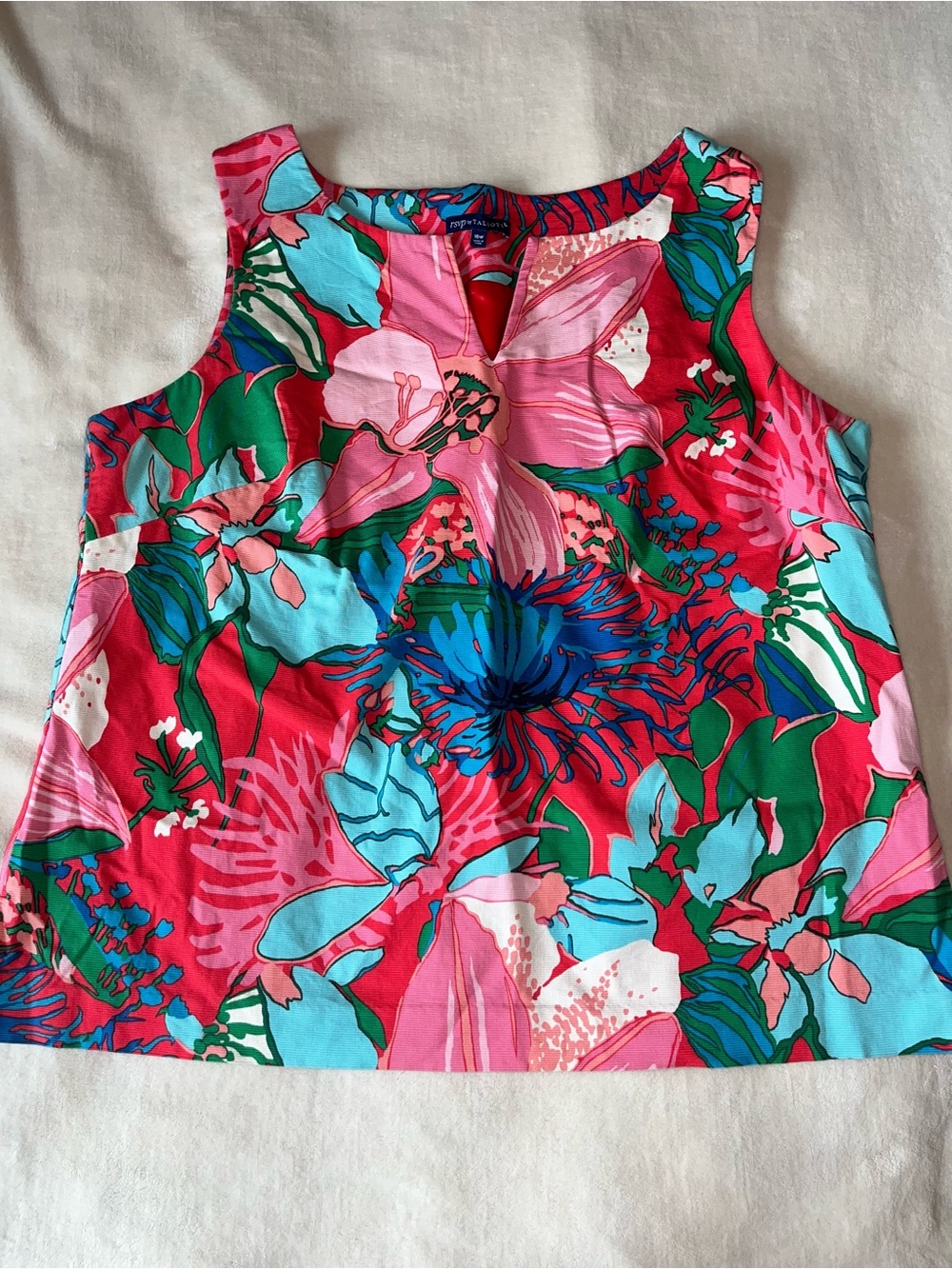 RSVP by Talbots Sleeveless Floral Print Tank Top - Pink & BlueSplit Neck 16W